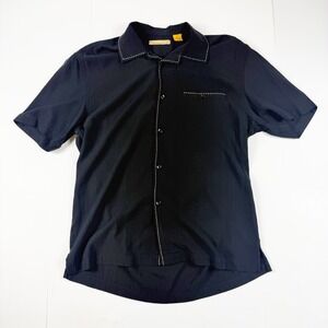 The Havenera Co. Men's Vintage Black Silk Short Sleeve Button Down Shirt Medium